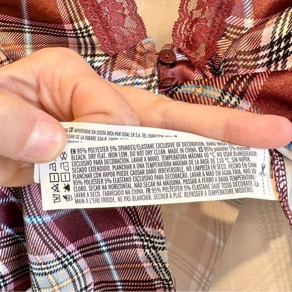 Forever 21 Crop Top Womens Small Plaid Lace Preppy Academia Festival Satin EUC - Picture 5 of 8